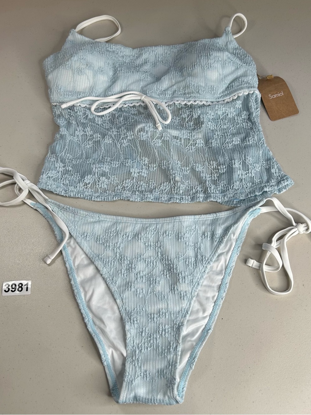 Samiol Tankini Bikini set Large Blue Lace Contrast Swimwear New